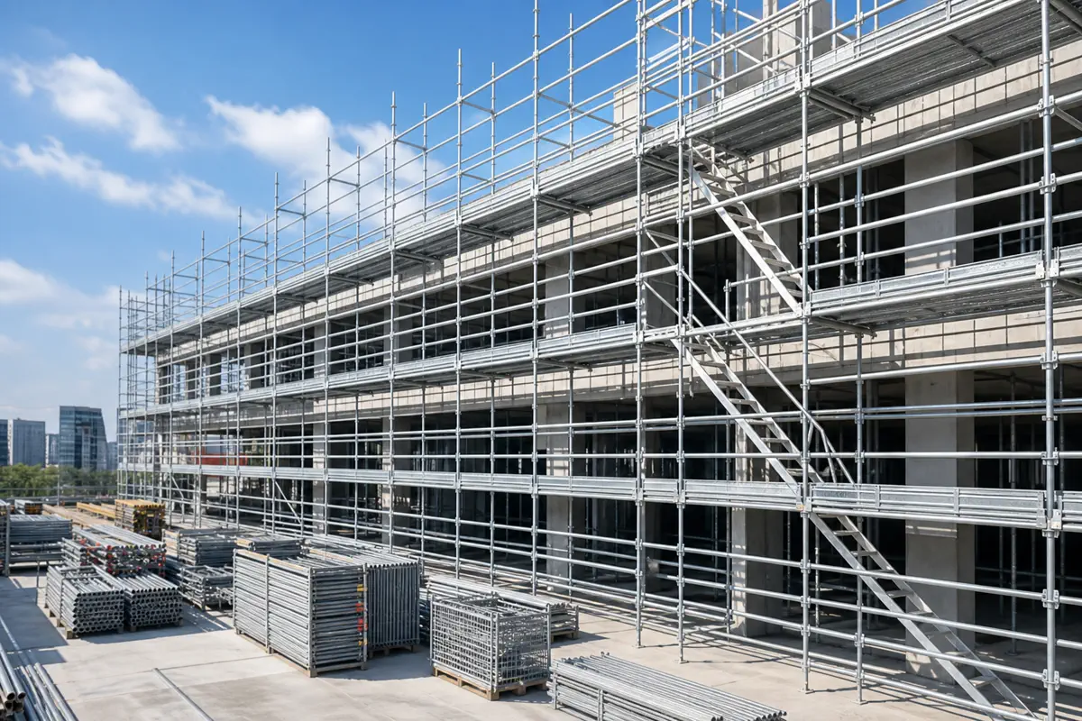 Instalasi scaffolding Fajar Mandiri untuk proyek gedung komersial
