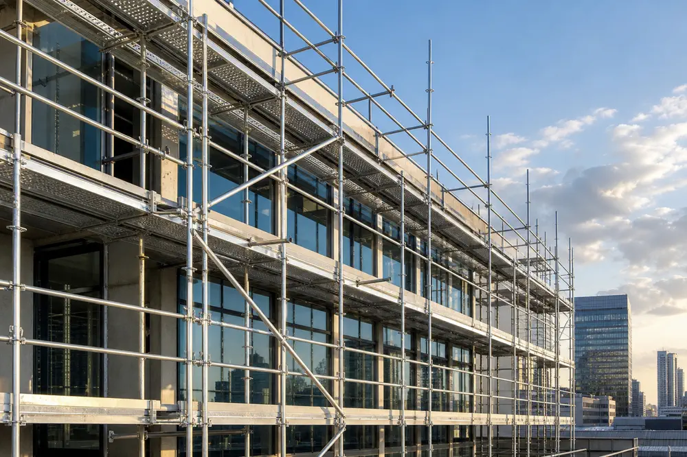 Pemasangan scaffolding Fajar Mandiri pada facade gedung bertingkat